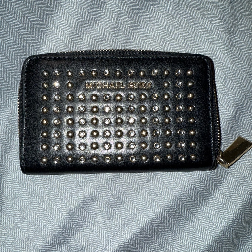 Michael Kors Black Wallet with Gold Studs